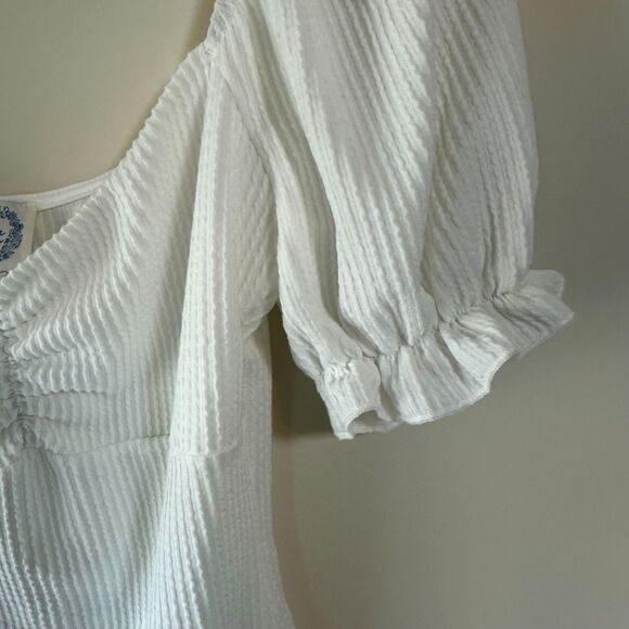 NWOT Blue Rain Ribbed Bodysuit with Ruffle Sleeve White Size Medium M - Picture 2 of 4